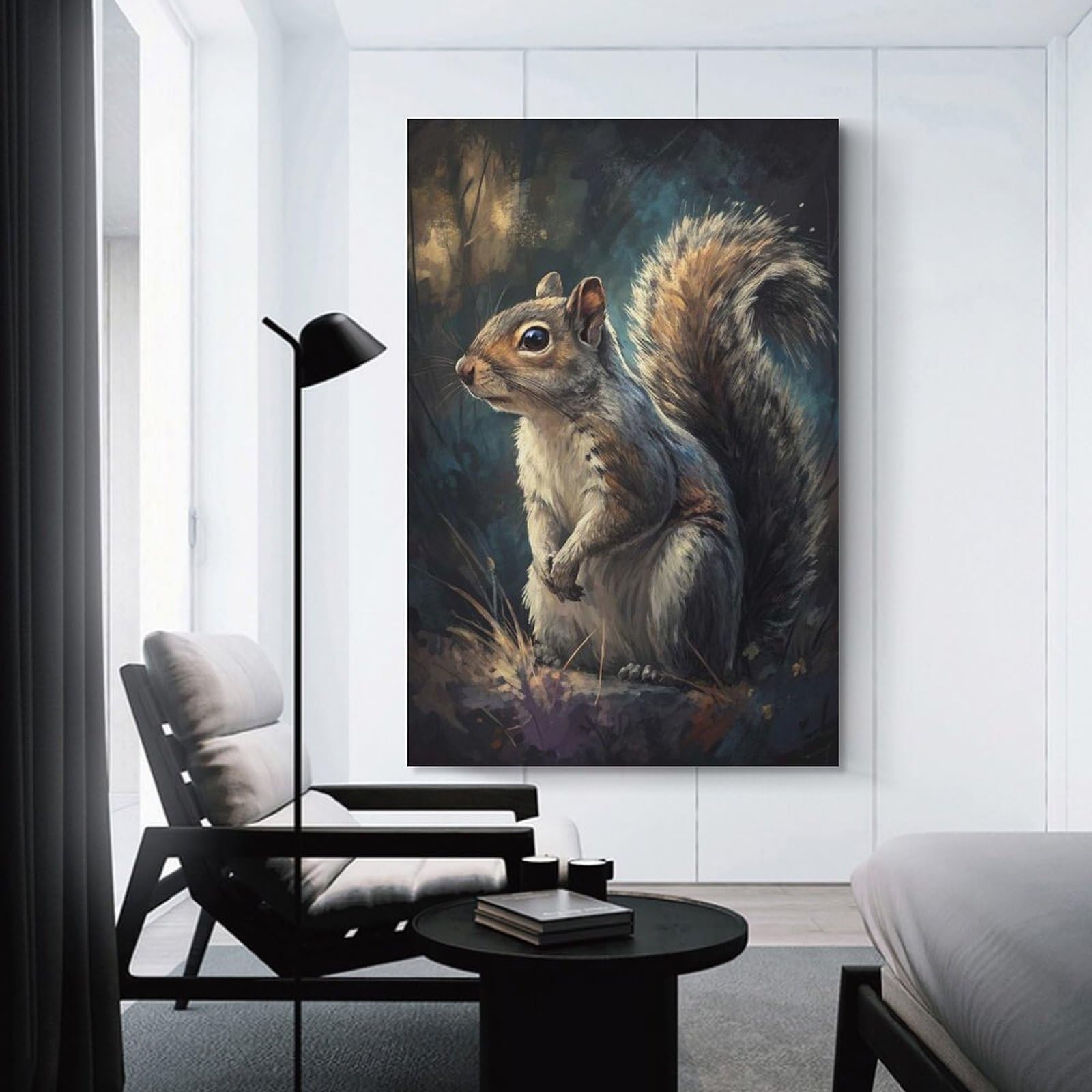 Junmoney Painting of A Squirrel in Nature Decorative Canvas Print, 24x36inch(60x90cm), for Gallery Wall Decor And Room Displays, Wall Decor Suited to Curated Displays