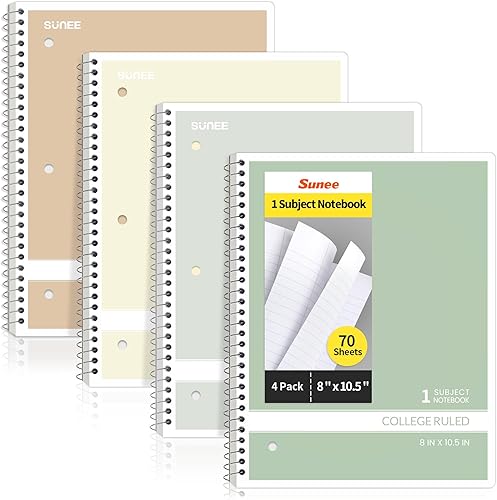 Miniatura 10 de SUNEE Cuadernos en espiral, paquete de 6, 1 materia, papel rayado universitario, 8 x 10-1/2 pulgadas, 70 hojas por cuaderno, cuadernos en espiral de
