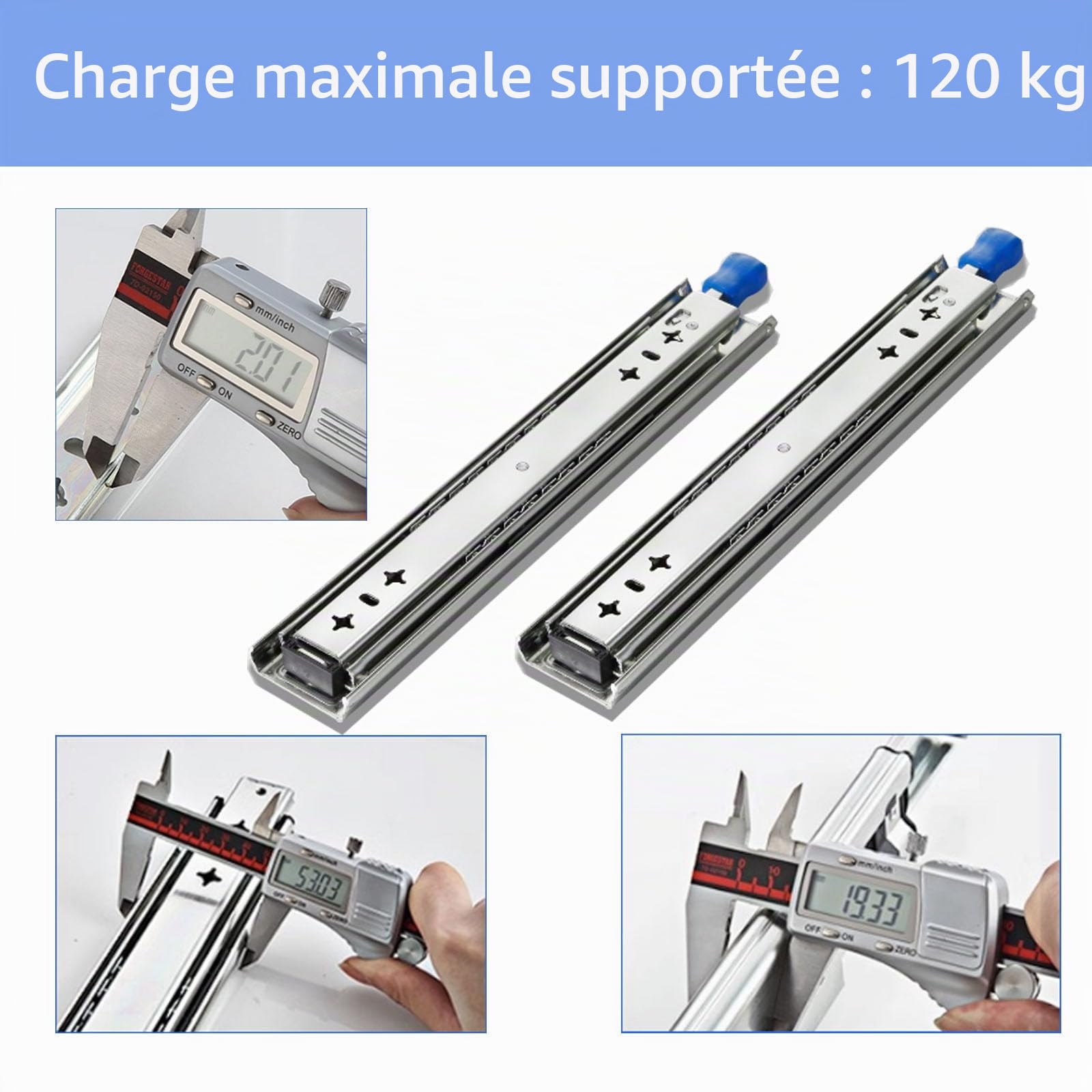 Coureurs de Tiroir 1000 mm | Charge Maximale 120 kg | Rail de Tiroir Détachable à 3 Sections | Coureurs de Tiroir Robustes avec Verrouillage | Assemblage Latéral 1 Paire