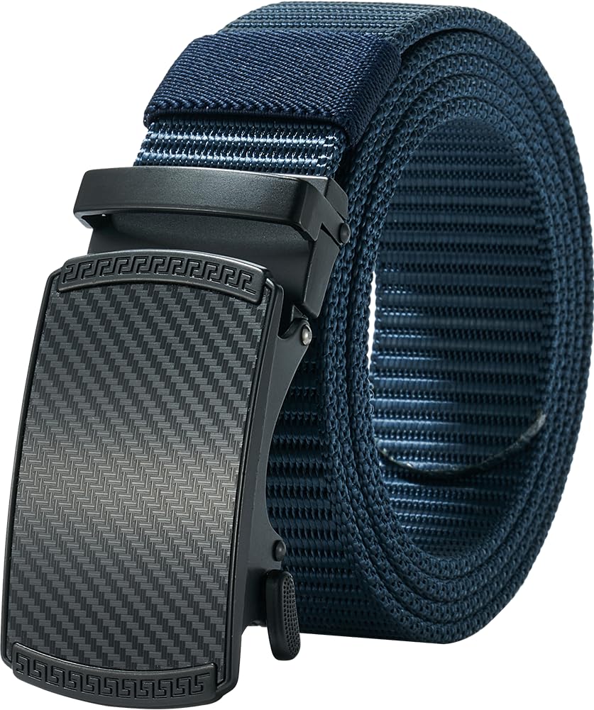 LionVII Men's Ratchet Belts, Casual Web Belt with Click Buckle 1 3/8" Nylon Waist Strap for Work, Trim to Fit 27-44" Waist