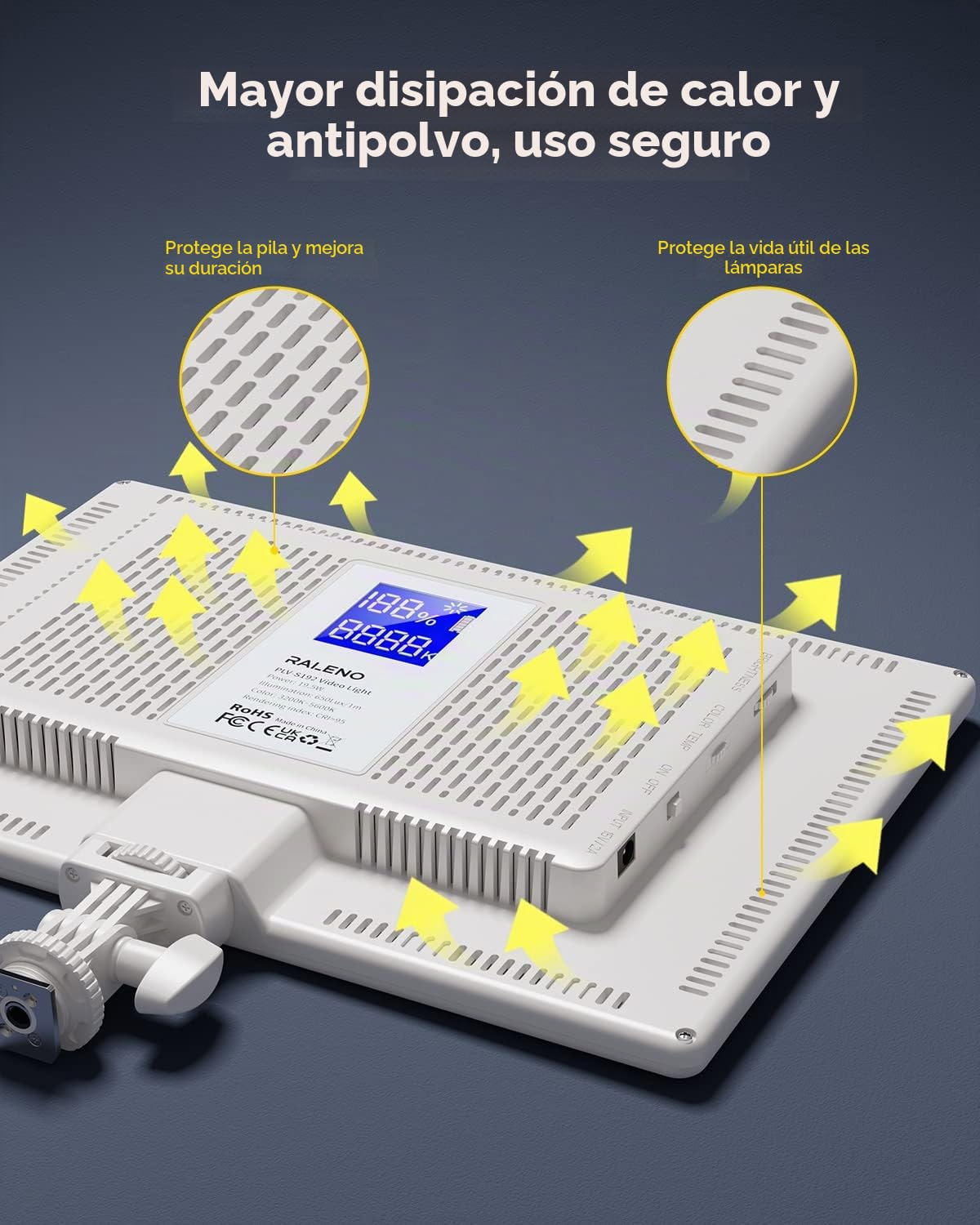 RALENO Luz de Video LED, batería incorporada de 4000 mAh * 2 3200-5600K CRI95+ de Ajuste de Brillo en la luz de la cámara, para iluminación de Vlog,videoconferencia,fotografía de Estudio de Youtube | Lámpara de vídeo LED con batería de 4000 mAh*2, CRI 95,