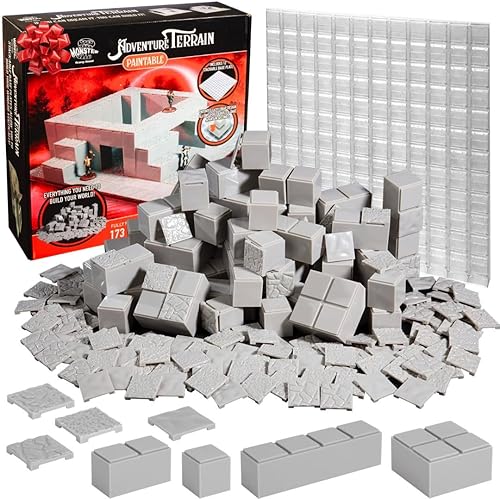 Miniatura 1 de Monster Adventure Terrain - Juego de construcción de núcleo pintable de 173 piezas con placa base, totalmente modular y apilable 3-D de mesa World