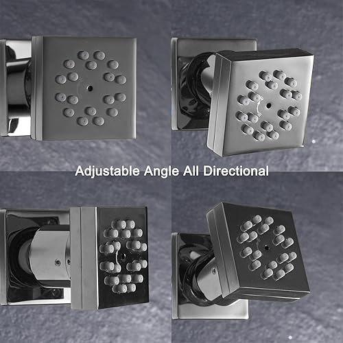 Miniatura 5 de KATAIS Cabezal de ducha de masaje cuadrado con rótula giratoria, montaje en pared, chorro de cuerpo de latón con niebla y pulverización, dos modos