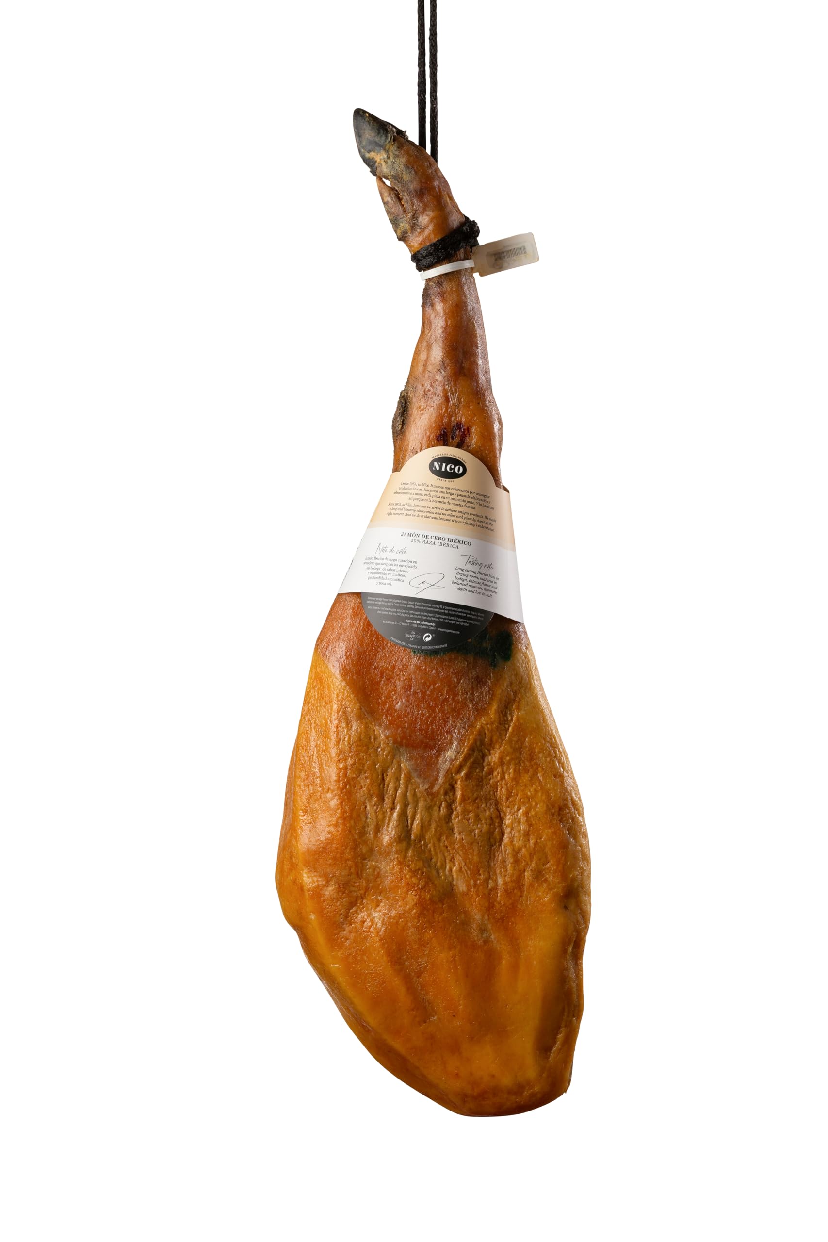 SCHINKEN CEBO IBÉRICO 50 % iberische Rasse, intensiver und exquisiter Geschmack. 7,5 bis 8,5 kg mit einer Reifung von mehr als 24 Monaten.