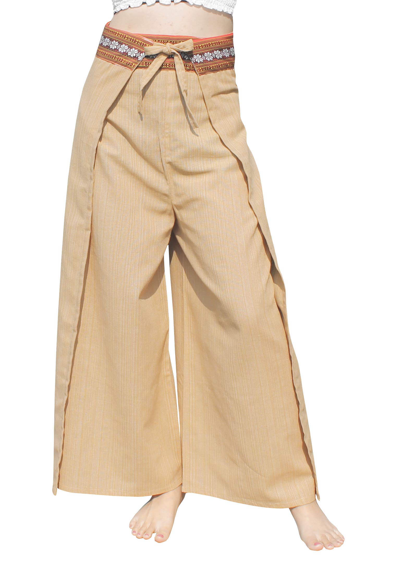 RaanPahMuang Brand Striped Cotton Wrap Drive in Pants with Waist Art