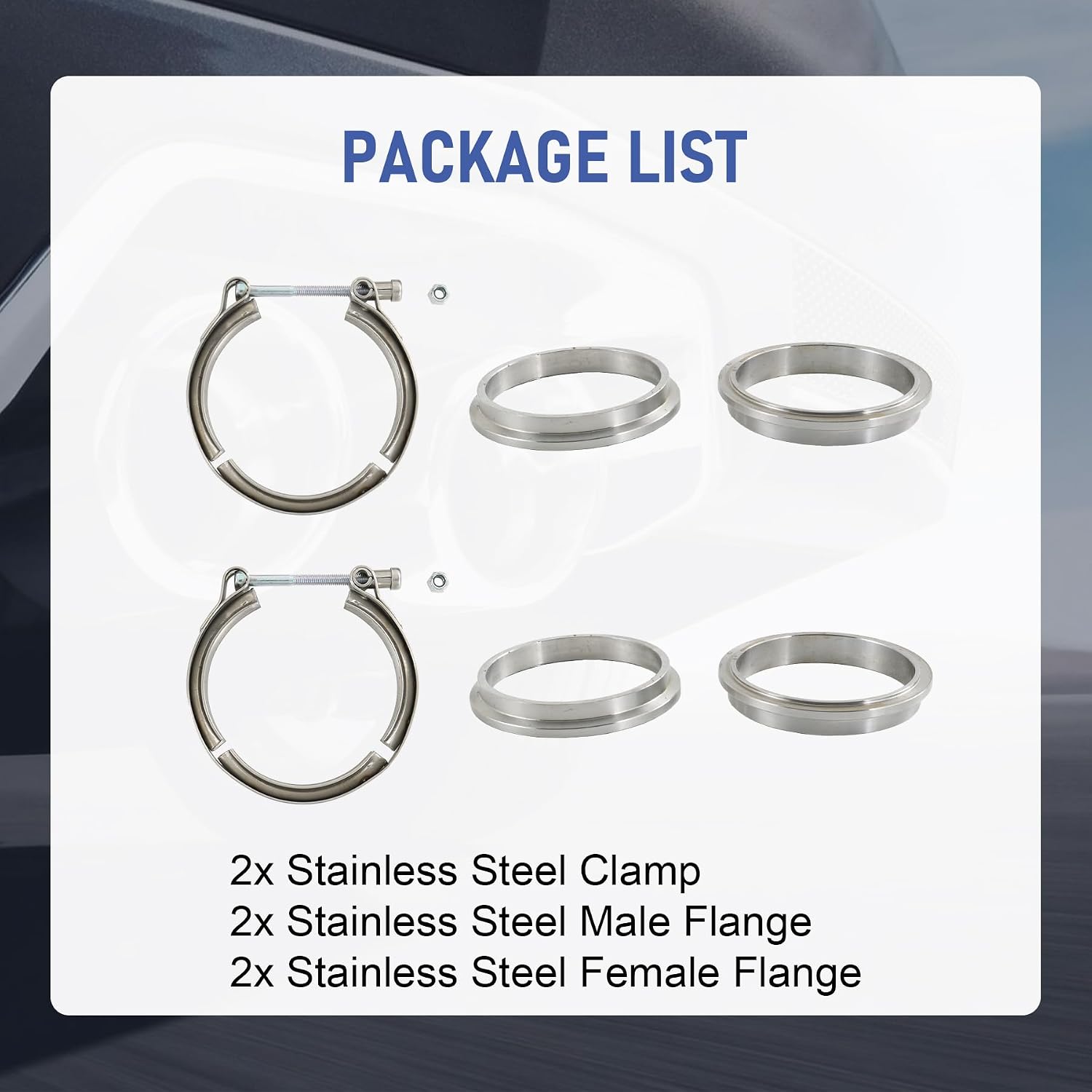 3.5" V Band Clamp with Flange 2PCS Stainless Steel Male Female Replacement For Turbo Exhaust Downpipes 3.5 Inch V-Band Clamp