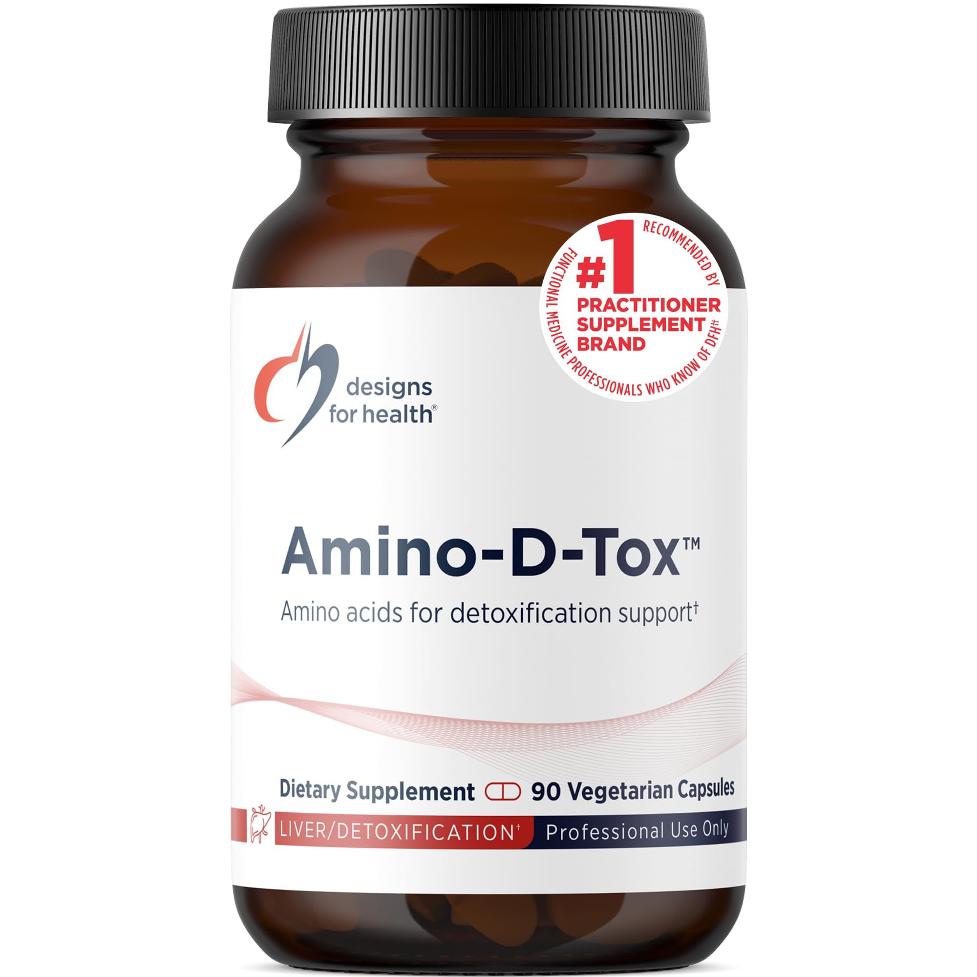 Designs para Saúde Amino-D-Tox - Detox Aminoácido + Suporte de Limpeza do Fígado - Suplemento Mistura com Glicina, Glucarato de Cálcio D, NAC + Mais - Não-GMO (90 Cápsulas)