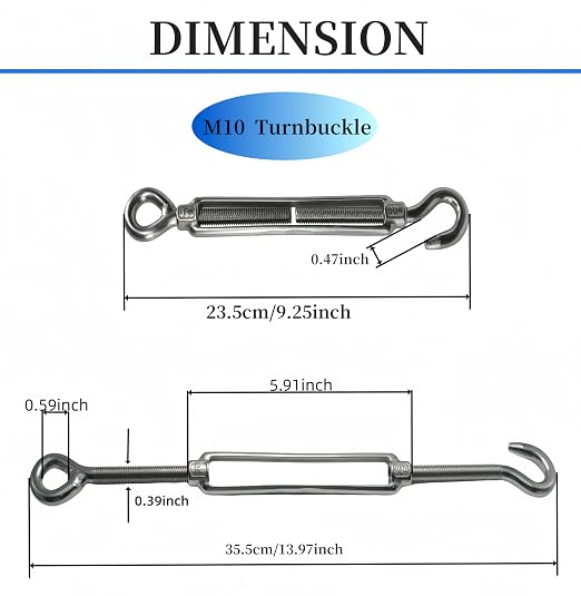 Tensor Gancho y Ojal de Acero Inoxidable M10 x4 miniatura 2