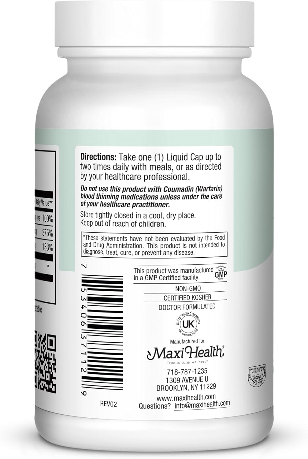 Maxi Vitamins K2, A, D3 and E Liquid Caps, 120 Count (KAD1)
