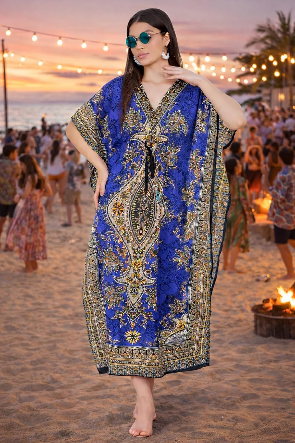 LAPSHA'S Women's Kaftan Dress Beach Cover Up Tribal Ethnic Print Plus Size Loose Kimono Maxi Dress - Image 6