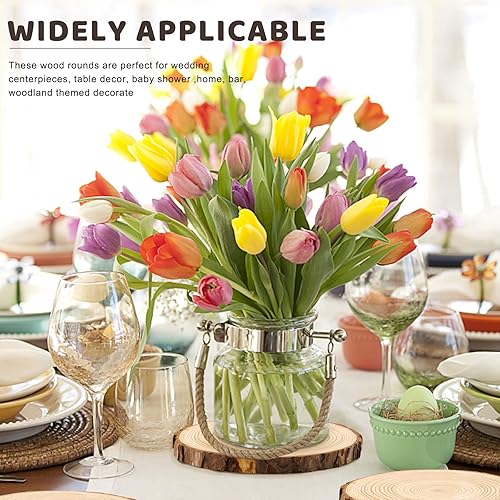 Miniatura 6 de FSWCCK Paquete de 6 rodajas de madera redondas naturales sin terminar, círculo de madera de 7-8 pulgadas, losas de madera grandes para centros