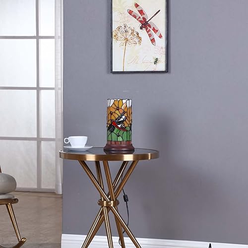 Miniatura 6 de Bieye L10650 Dragonfly Tiffany Style - Lámpara de mesa con pantalla cilíndrica, 10 pulgadas de alto