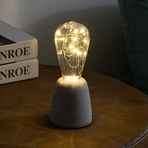 Miniatura 6 de walsport Lámpara de mesa pequeña, bombilla Edison, base gris de cemento de hormigón, lámpara de mesita de noche, estilo minimalista industrial para