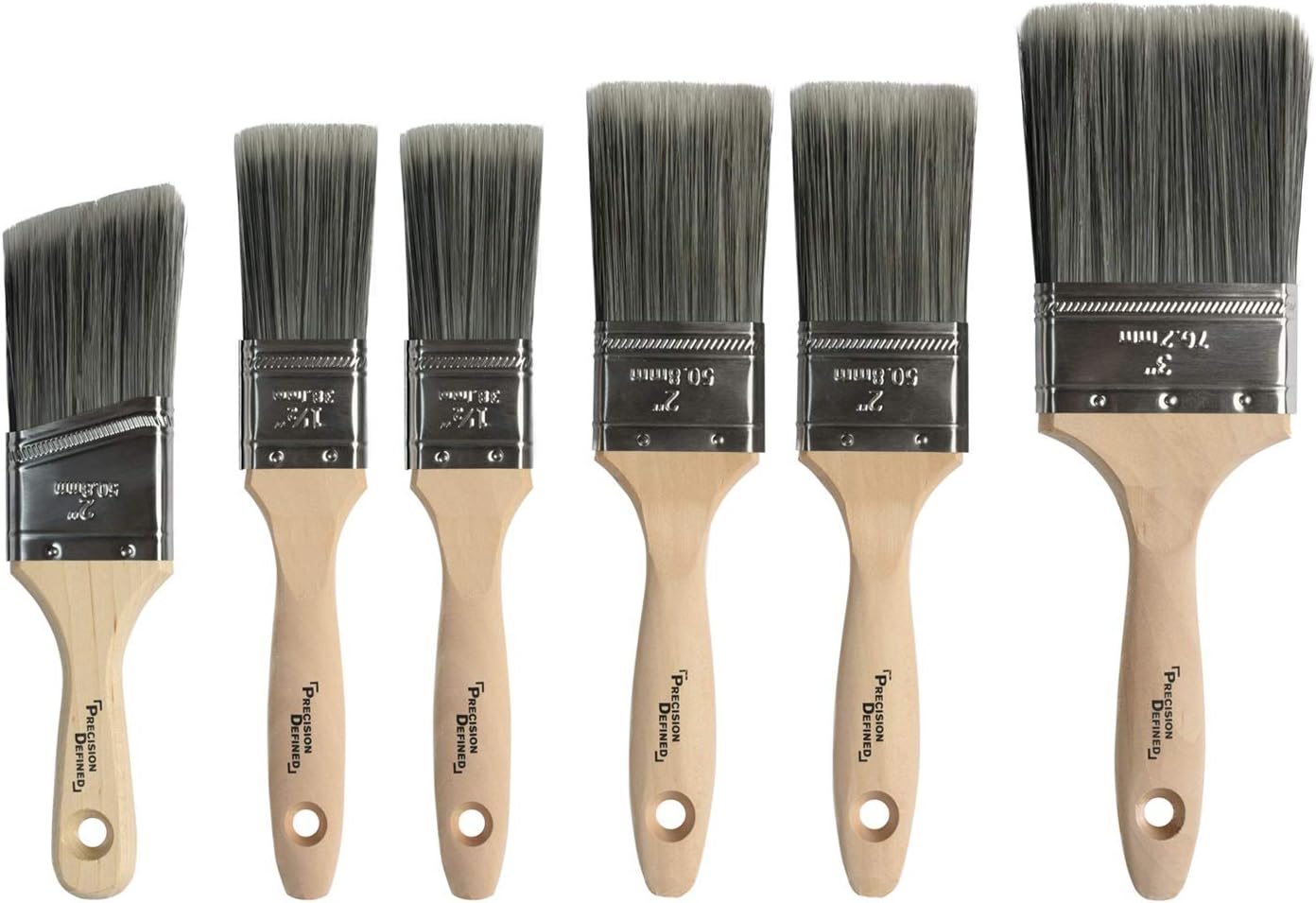 Professional Paint Brush Set 6 Piece Precision Defined Heavy-Duty, Paint Brushes for Walls with SRT PET Bristles and Natural Birch Handles, Paintbrushes with Comfortable Grip