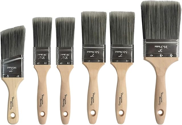 Precision Defined Professional Paint Brush Set 6 Piece Precision Defined Heavy-Duty, Paint Brushes for Walls with SRT PET Bristles and Natural Birch Handles, Paintbrushes with Comfortable Grip