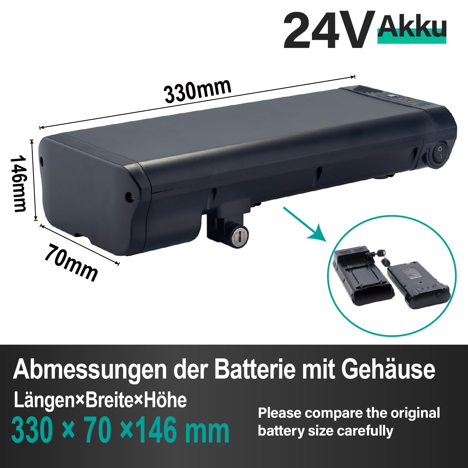 Avec chargeur Batterie E-Bike 24V 12Ah Batterie de remplacement E-Bike Li-Ion Convient pour le système d'entraînement Bafang ou Ansmann