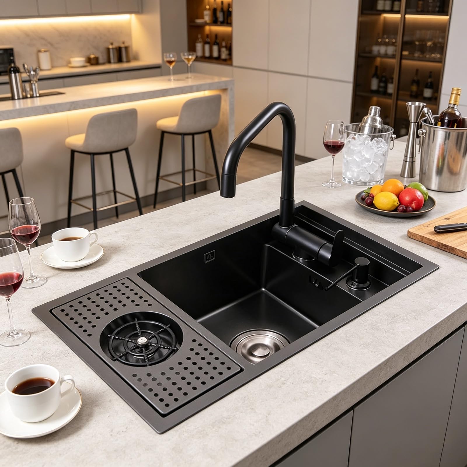 Lavello da Bar Professionale con Rubinetto e Coperchio Pieghevoli, lavabicchieri a Scomparsa per Bar e caffetterie, lavabo a Vasca Singola salvaspazio per balconi.