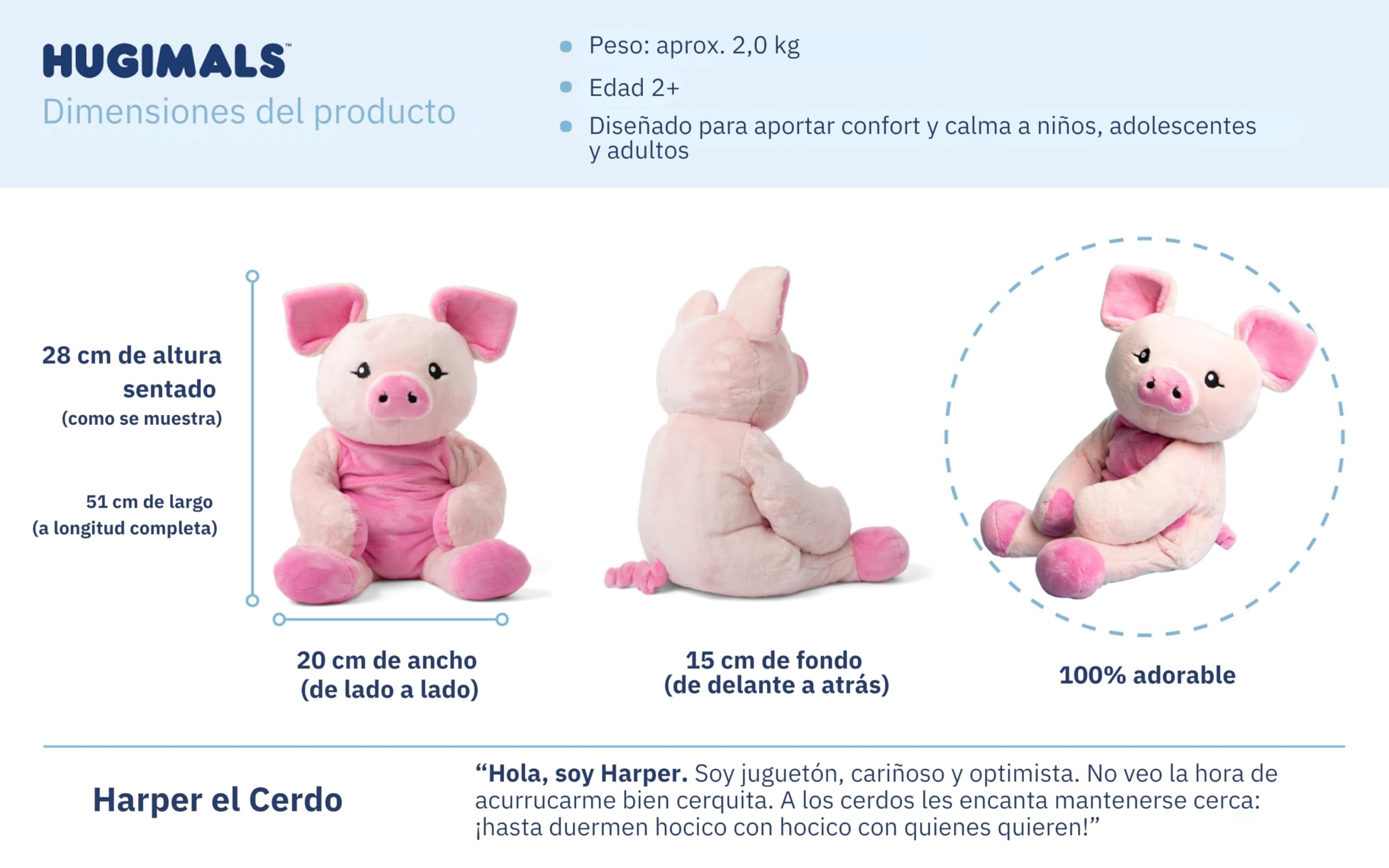 HUGIMALS Peluche Sensorial Ponderado 2kg Efecto Abrazo Juguete De Presión Profunda Lavable para Niños Y Adultos