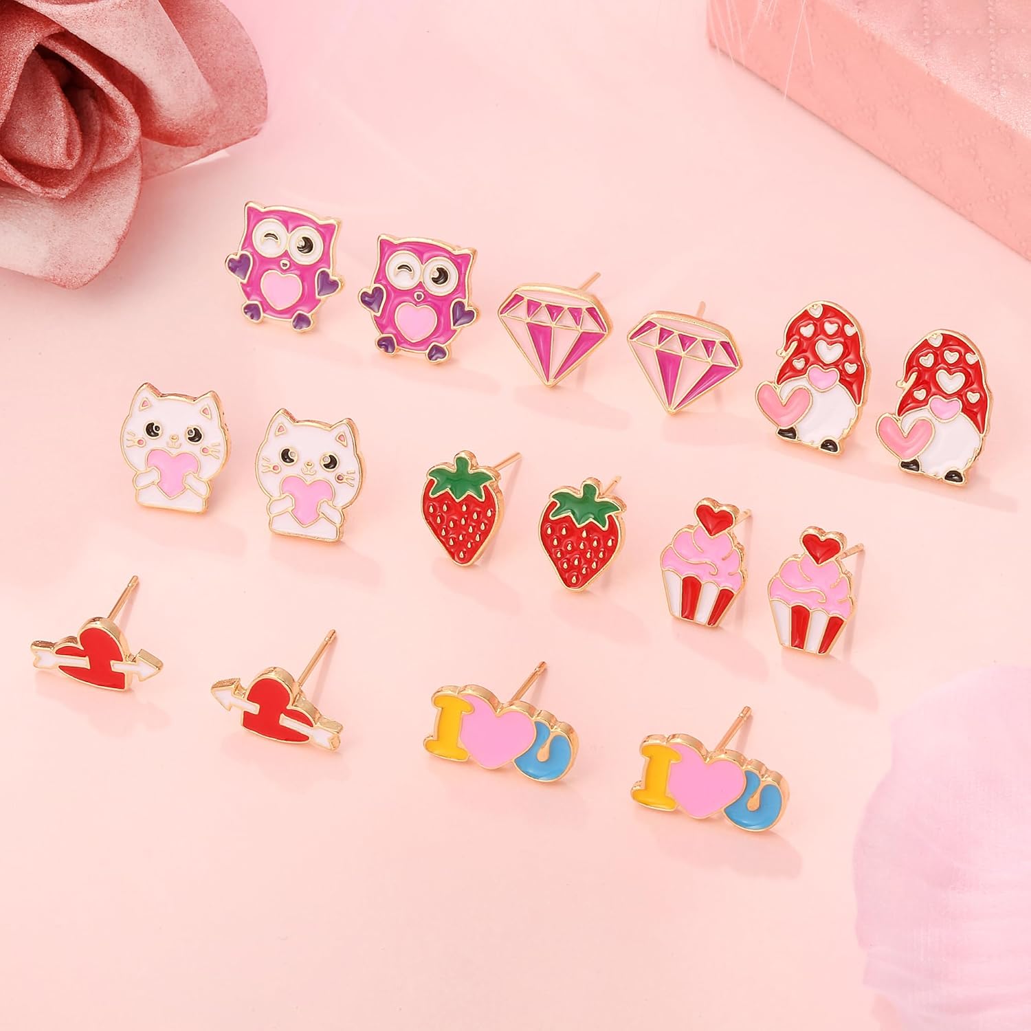 15 Pairs Hypoallergenic Valentine's Day Themed Earrings Set for Women Teen Girls Valentines Day Pink Heart Gnome Love Earrings for Girls Cute Bulk Valentines Jewelry Earrings - Image 6