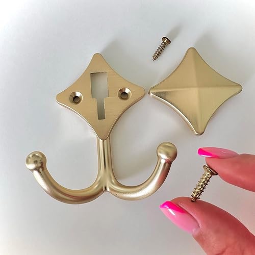 Miniatura 4 de BRIGHTCOR, ganchos dobles clásicos de pared de latón, ganchos para abrigos para pared, bricolaje, ganchos para toallas de pared para baños, ganchos