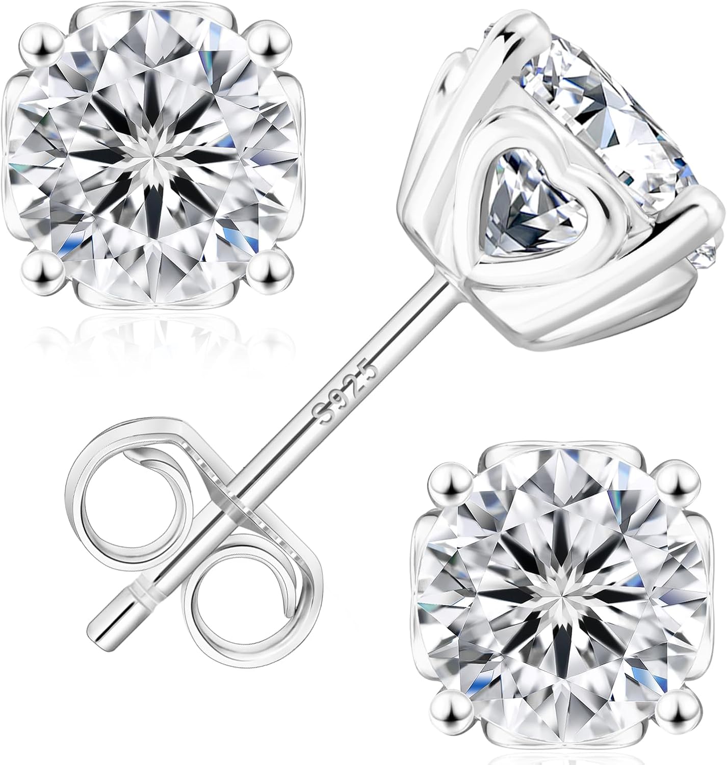 KRKC&CO Moissanite Stud Earrings, Hypoallergenic Heart Earrings for Women, 925 Sterling Silver 14K White Gold Plated, 1ct-3ct D Color VVS1, Anniversary Birthday Gift for Her