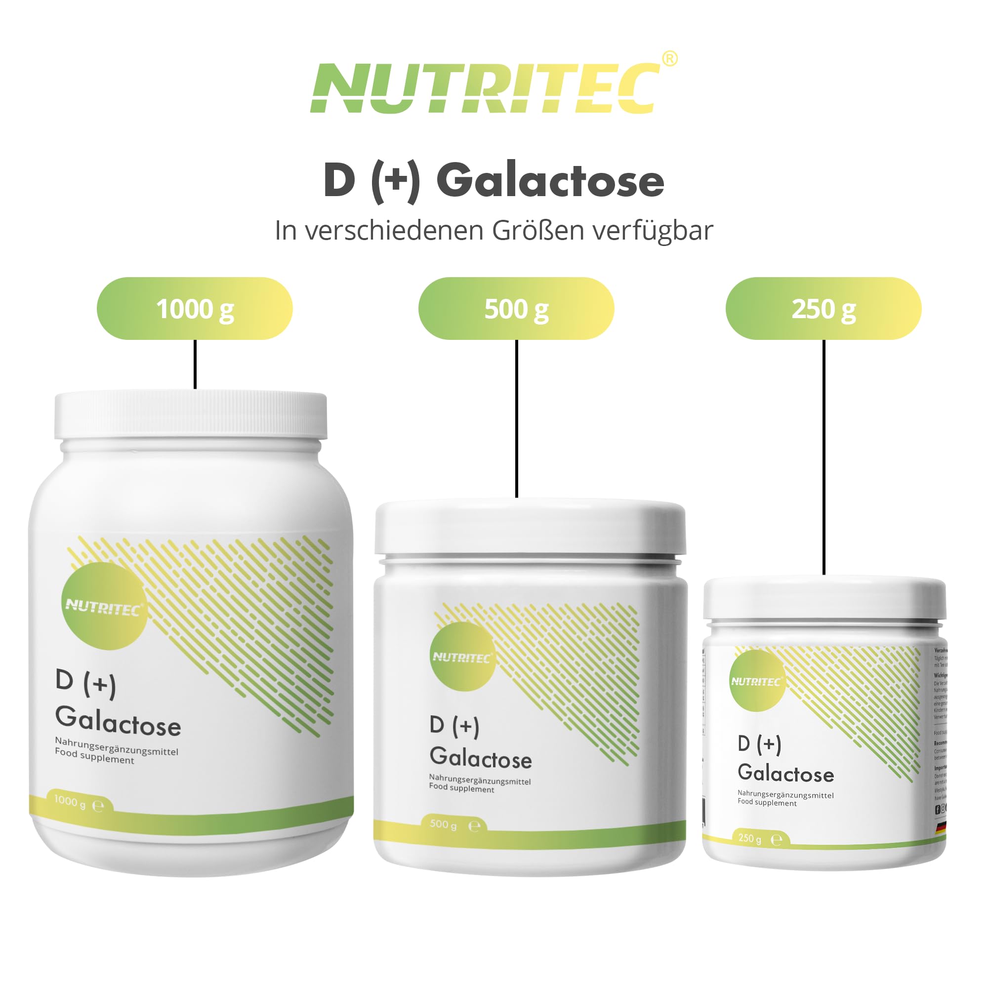 D+ Galactose Pulver 1000 g - Deutsche Qualität, hochrein > 99% ohne Zusätze & Gentechnik, vegetarisch, mit Messlöffel - Schleimzucker, Einfachzucker | Nutritec