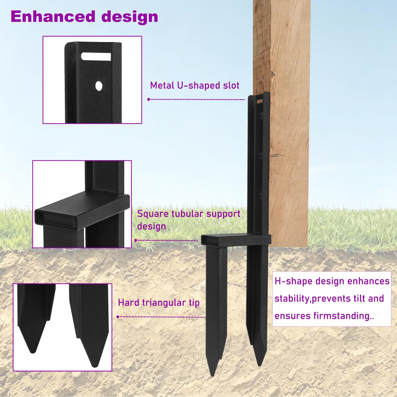 Heavy Duty Fence Post Repair Kit – 4-Pack Metal Post Anchor, Rust-Proof Steel, For Tilted, Broken Or Damaged Fence & Gate Posts