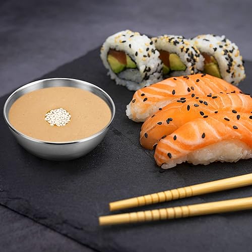 Miniatura 3 de Taza de salsa, 12 tazas de condimentos de acero inoxidable de 3.2 pulgadas, cuenco para salsa, tazón pequeño de condimento redondo para aperitivo,