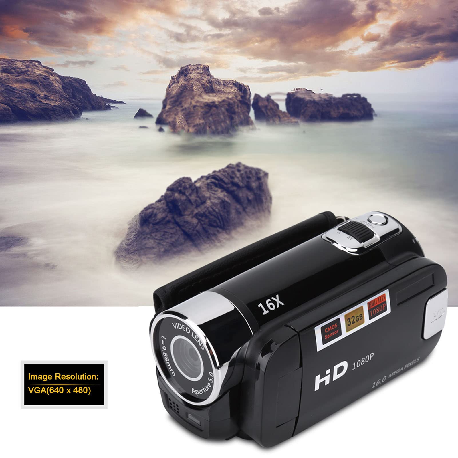 Akozon Videocámara de Mano Cámara Vlogging FHD 16X Zoom Digital, Rotación Full HD 16X Videocámara de Alta Definición Cámara Tragbar DV (Black)