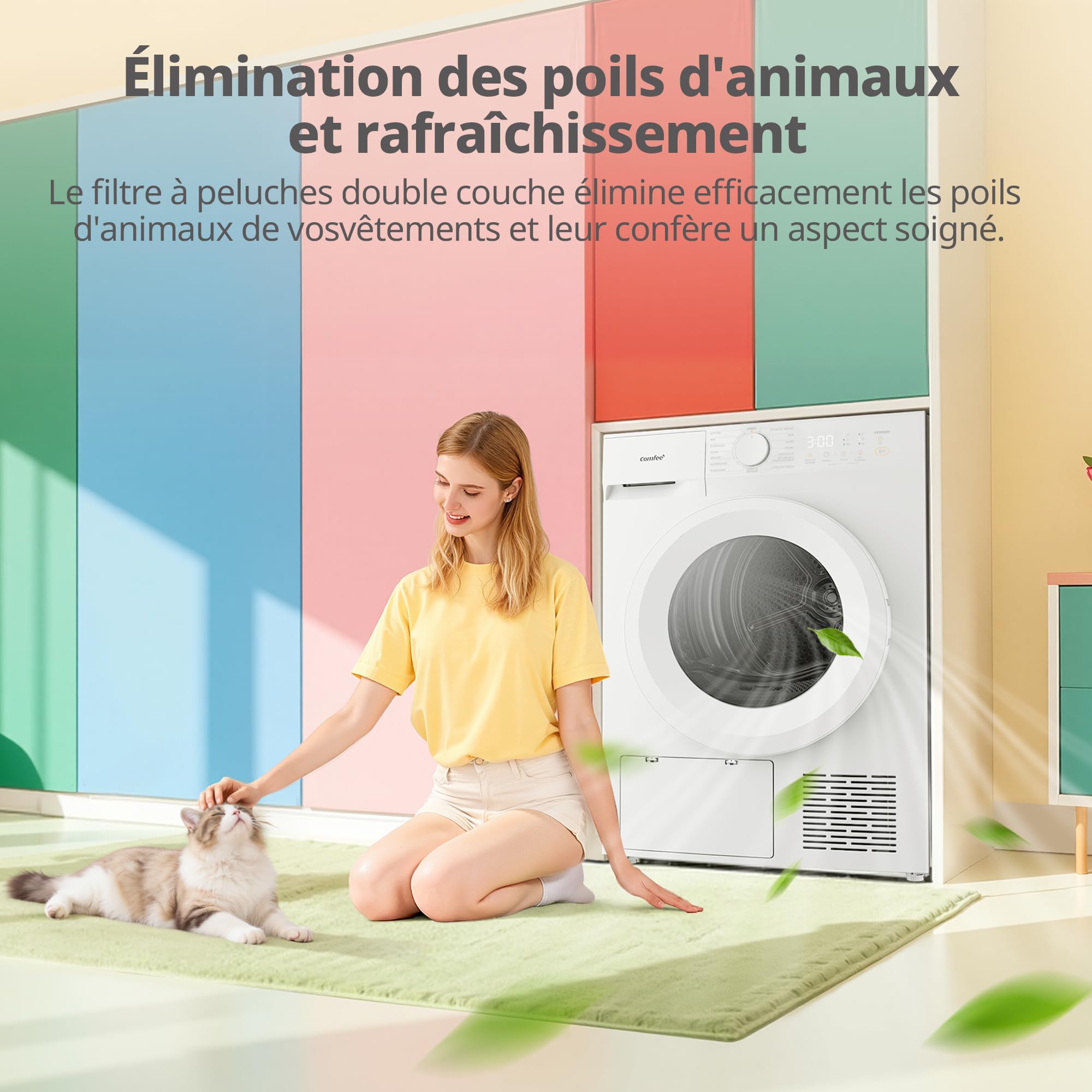 COMFEE' Sèche linge Pompe à Chaleur 8kg Classe D Séchage rapide 15 programmes Blanc