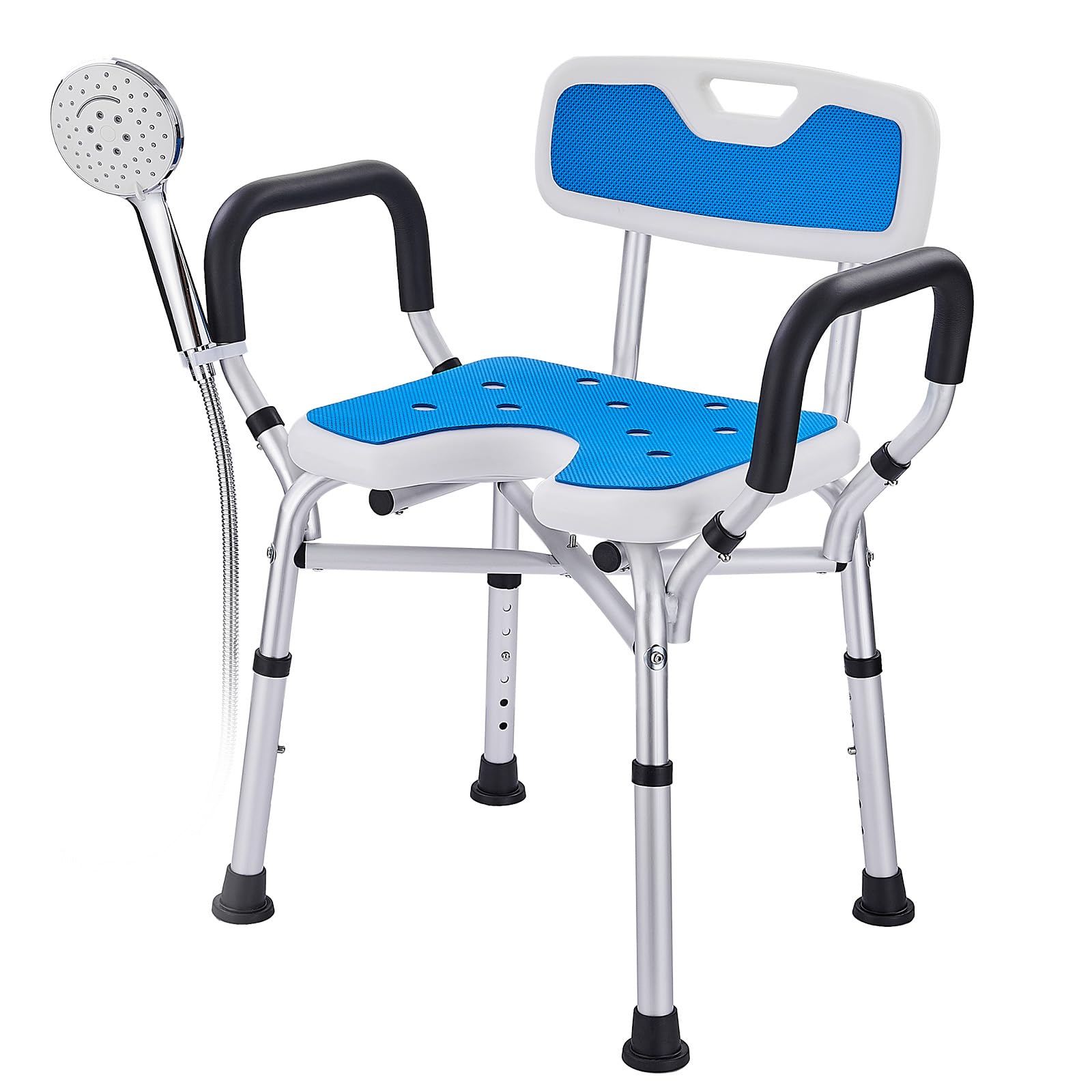 Shower Chair with Arms and Back, 500 lb, U-Shaped Seat