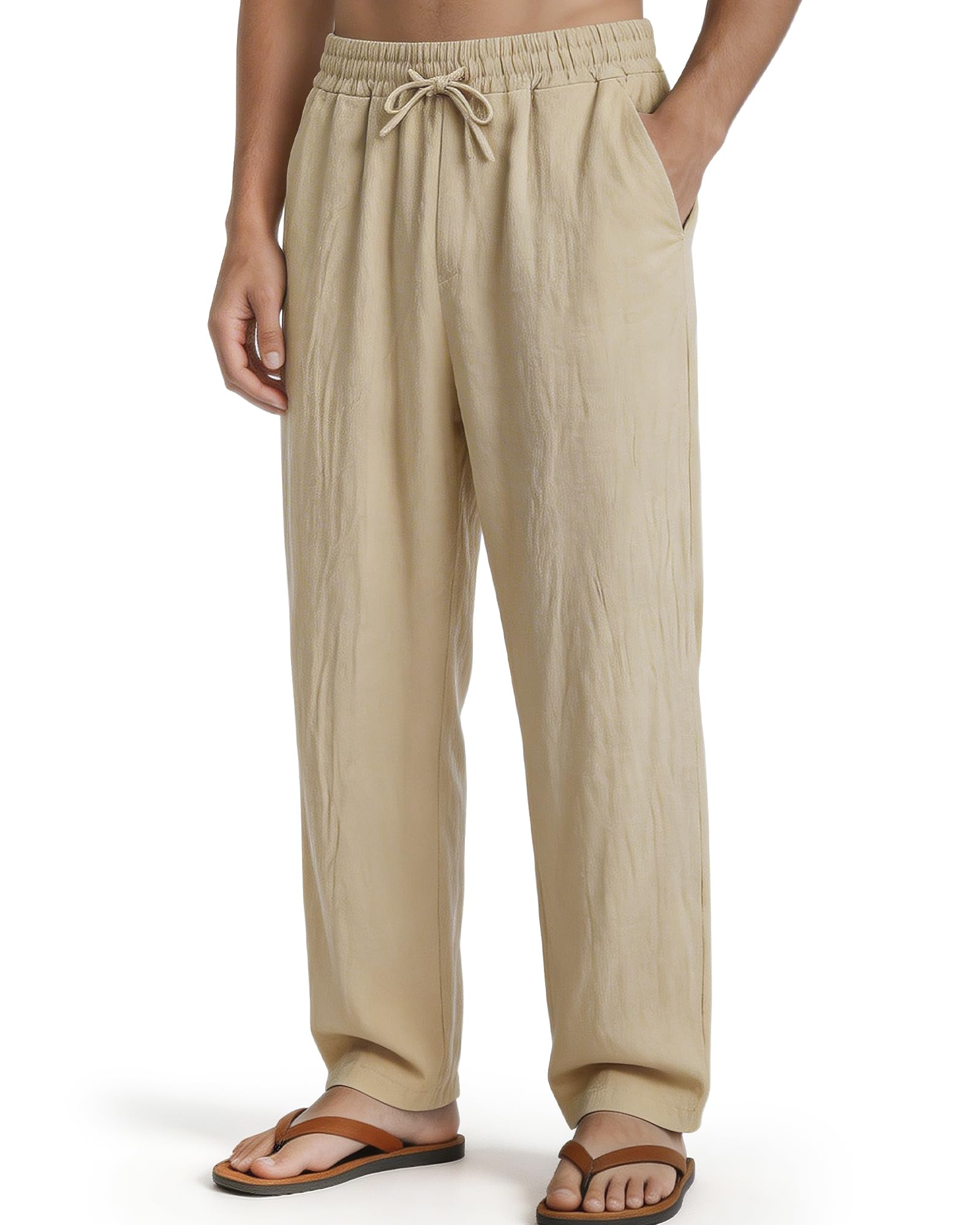 Men's Cotton Trouser Breathable Fabric Home Wear Pant Beige-picture-51
