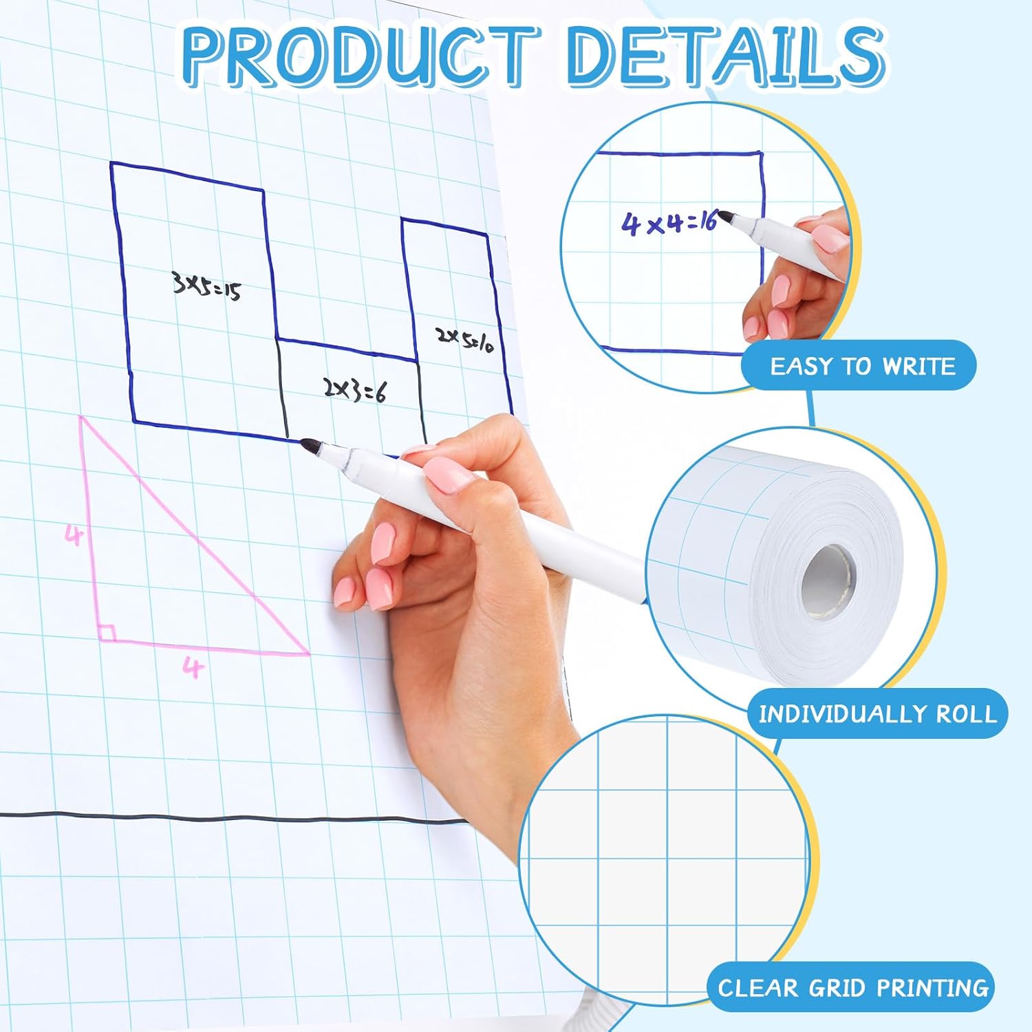 Jetec 2 Rolls Graph Paper Large Grid Paper Graph Paper Roll with 1 Grid