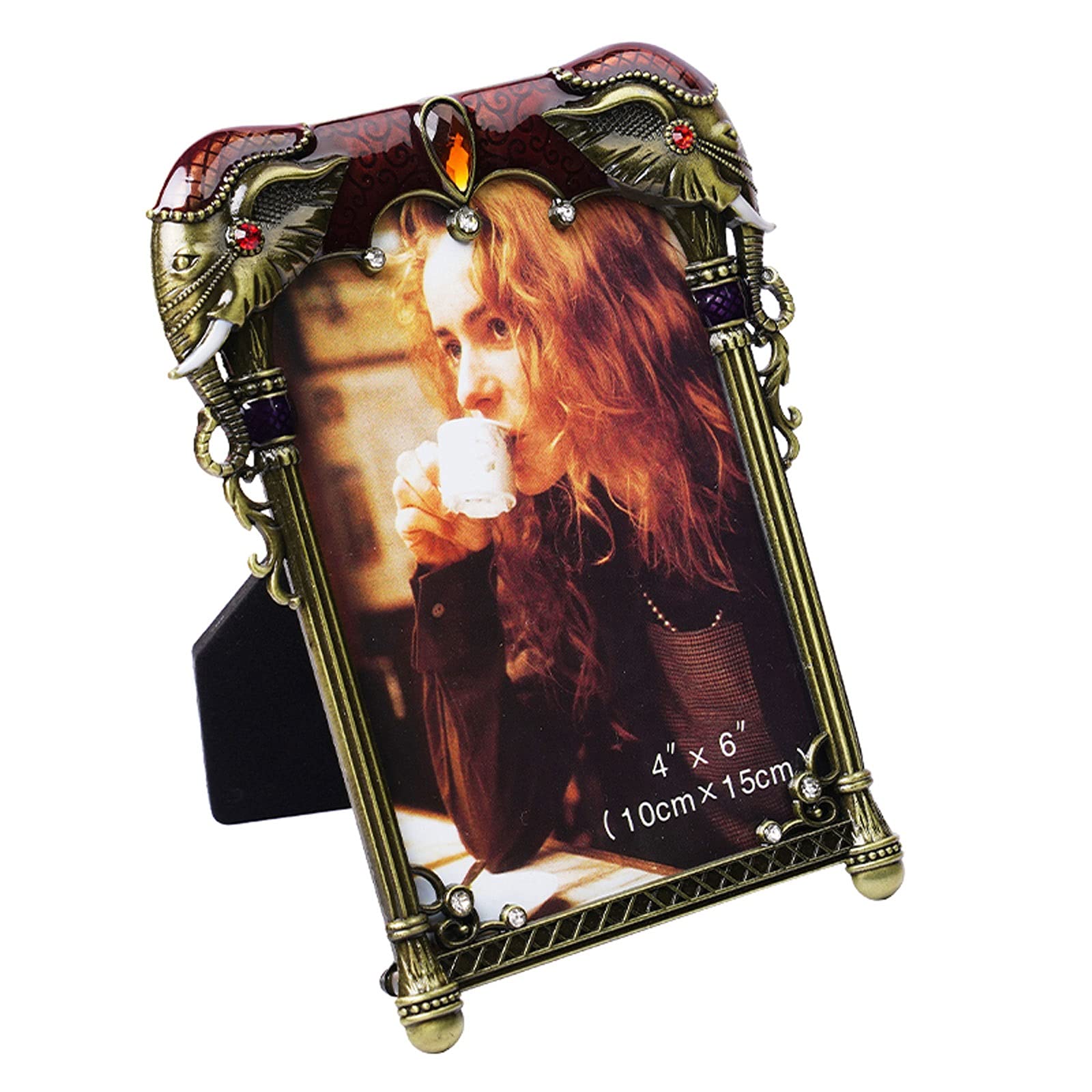 PEVSCO Photo Frame 4x6 Retro Decorative Photo Frame, Metal Photo Frame with Diamonds, Photo Frame with High-definition Glass, Horizontal or Vertical Frame