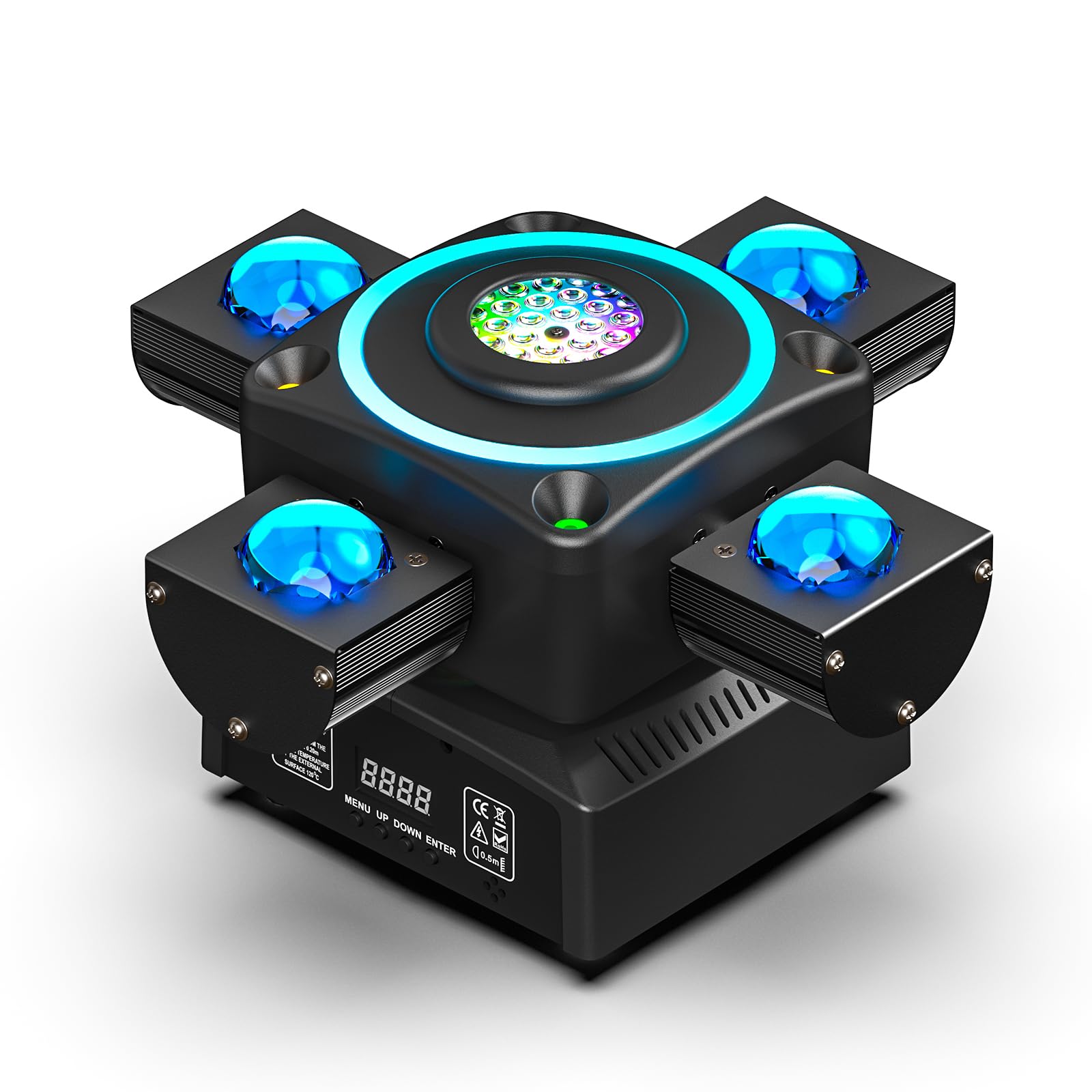 120W Testa mobile LED 4 bracci Fascio di luce da palco/lavaggio/zoom/effetto luce con illuminazione DJ mista attivata dal suono controllata da DMX per feste di matrimonio, discoteca, KTV, club