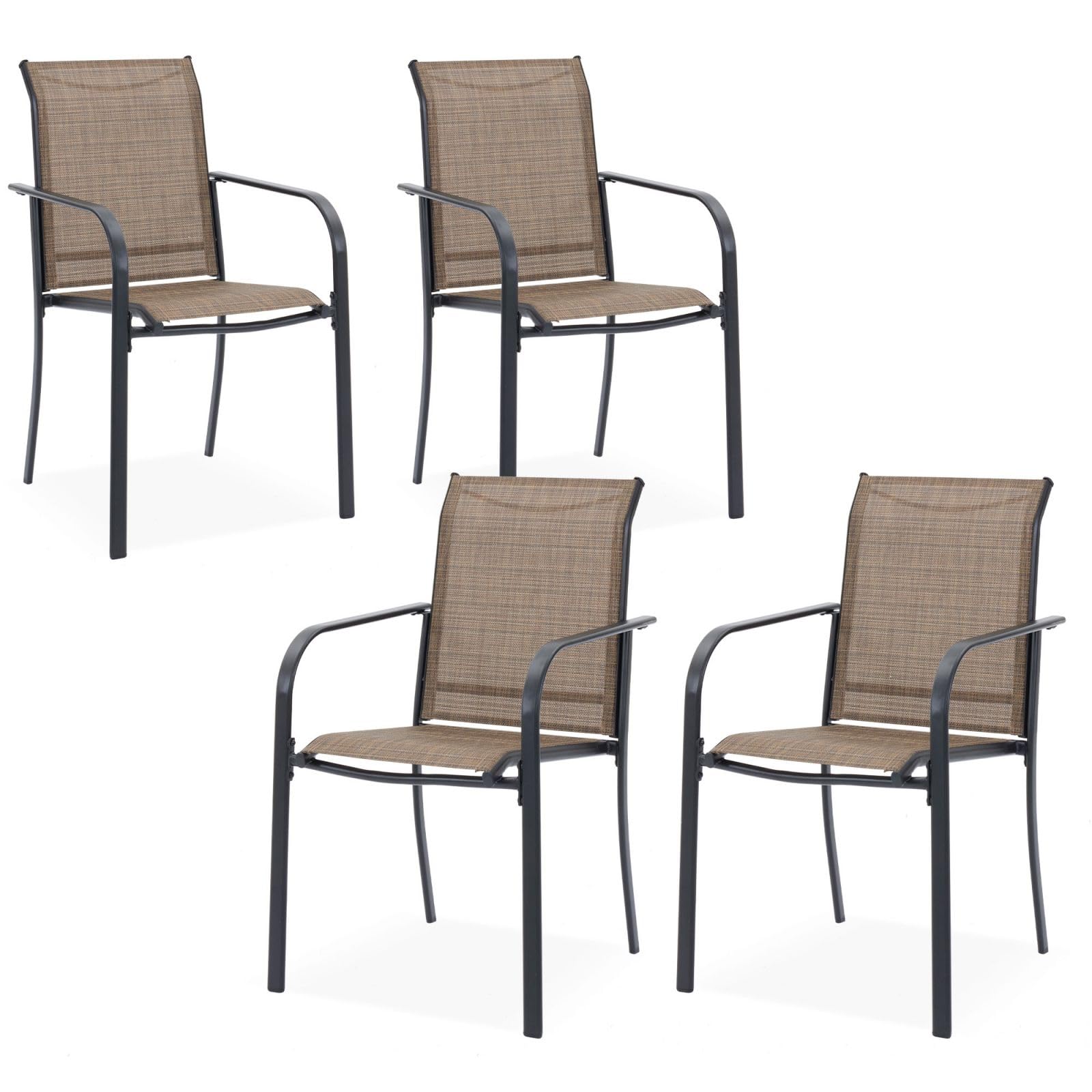 DIFY Patio Dining Chairs Set of 4, Stackable Outdoor Metal Chairs for Garden, Porch and Lawn, Brown