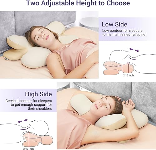 Miniatura 5 de DONAMA Almohada cervical para el cuello, almohada ortopédica de contorno ergonómico para aliviar el dolor de cuello y hombros con funda de almohada