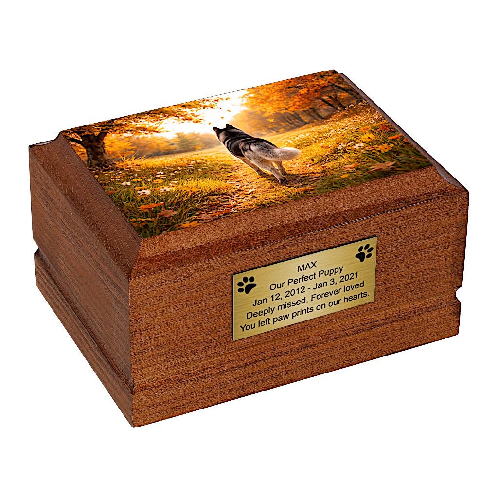 Husky Dog Cremation Urn for Pet Ashes, Wooden Memorial Tribute for Beloved Companion