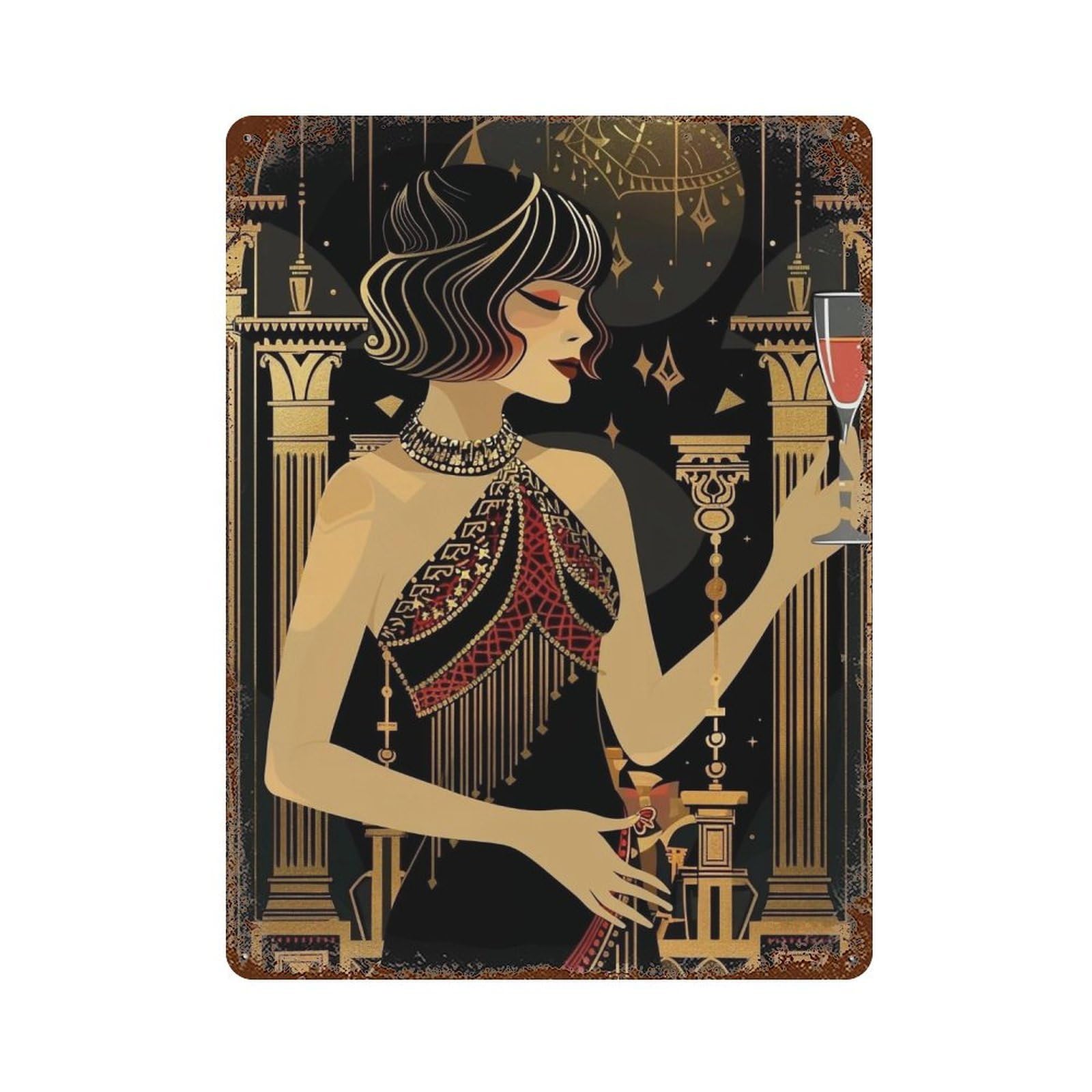 YHGERTKU Flapper Woman 04 Wall Art Retro Iron Vintage Metal Tin Sign Poster Modern Decor for Living Rooms Gift 40x30cm