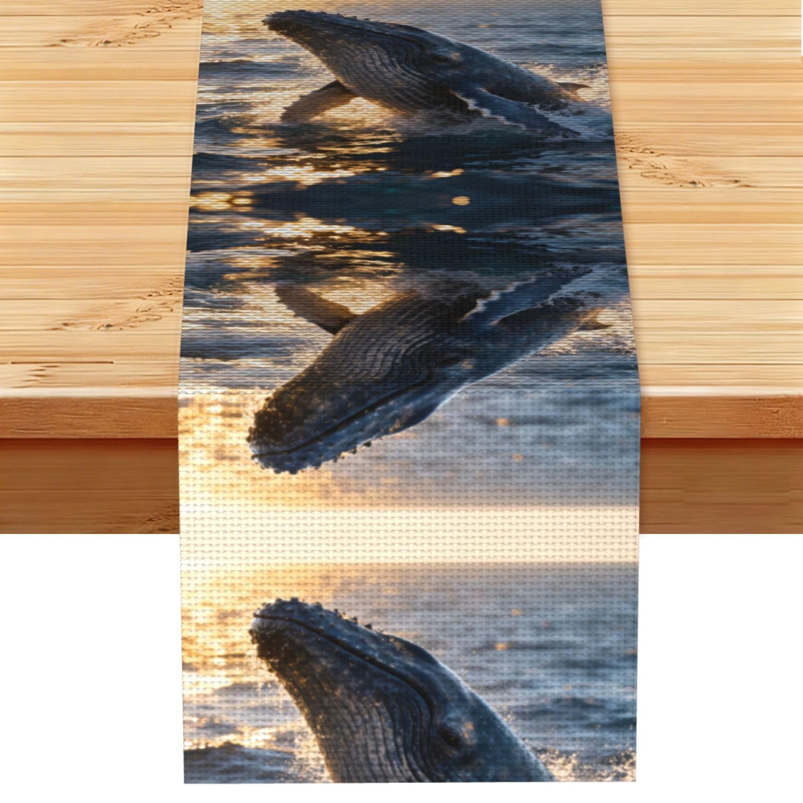 Humpback whale Linen Look Table Runner 13x72-Wrinkle Resistant Farmhouse Style for Dining Table Decor
