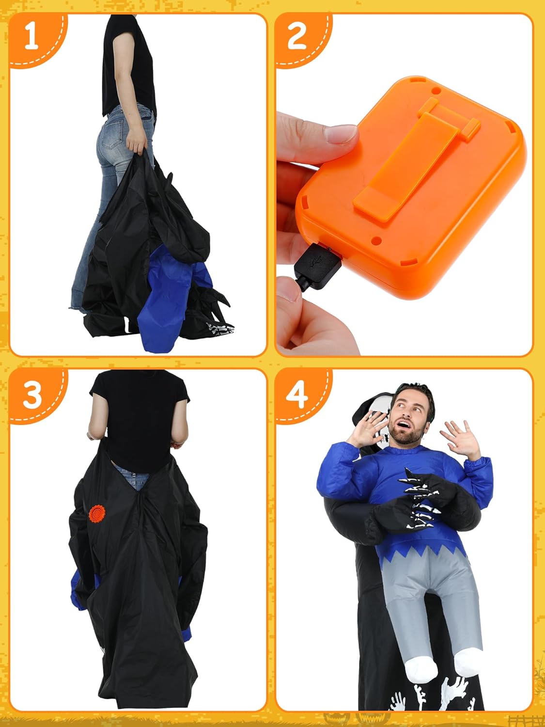 Leumoi Grim Reaper Inflatable Costume for Adult Halloween Funny Blow Grim Reaper Pick Me Up Ride On Costume Illusion Fancy Death Dress Outfit for Men Women Halloween Cosplay Party Supplies - Image 4