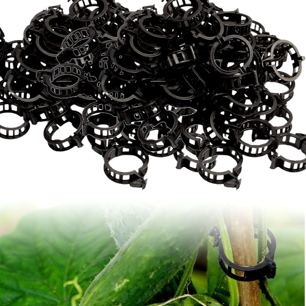 Plant Supports for Outdoor Plants, 2025 New Plant Support, Plant Clips for Climbing Plants, Twine Vine Trellis Cage, Vegetable Garden Plant Support Clips Grafting Tools (300, Black)