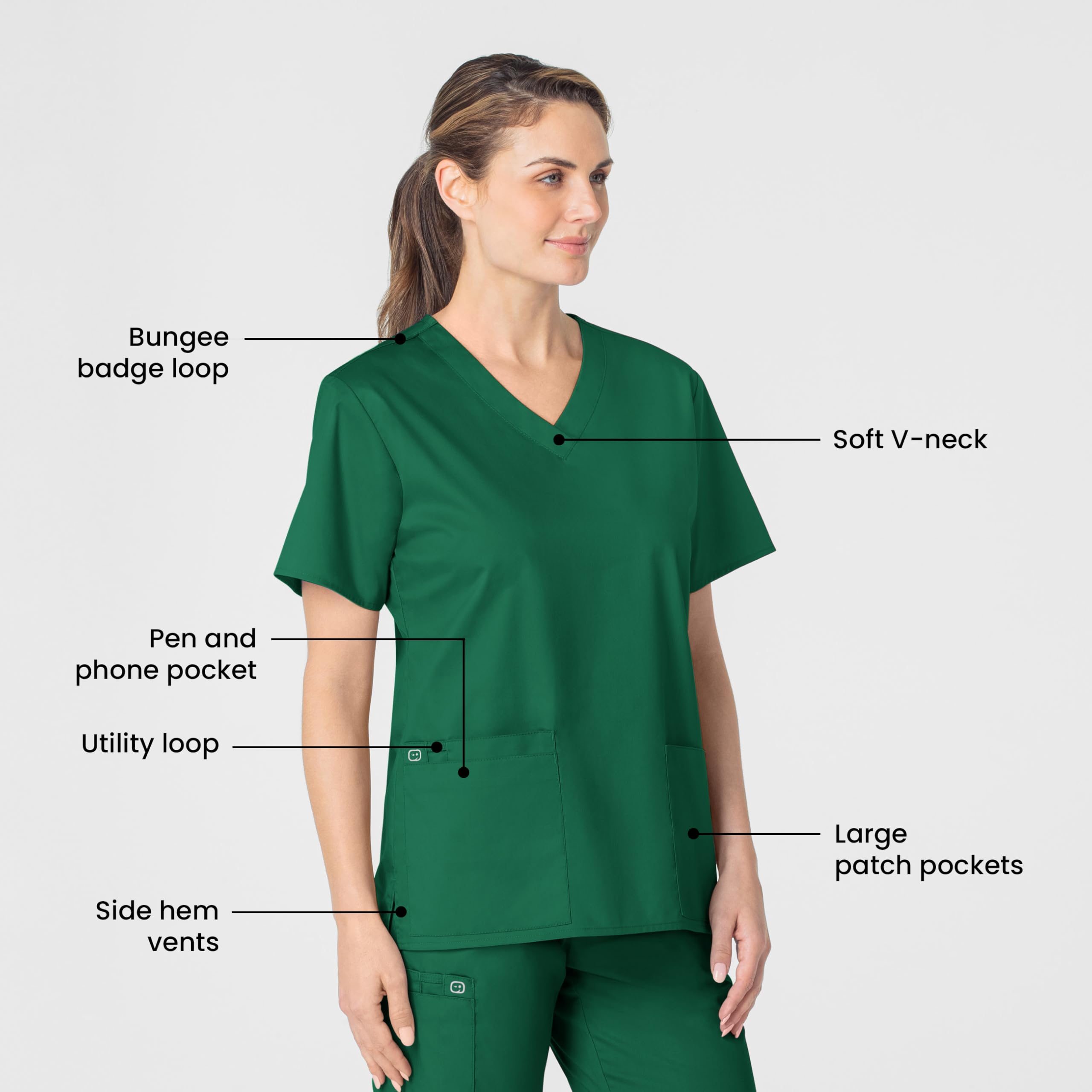 WonderWink Women's Plus-Size Wonderwork V-Neck Scrub Top, Hunter, 3X-Large