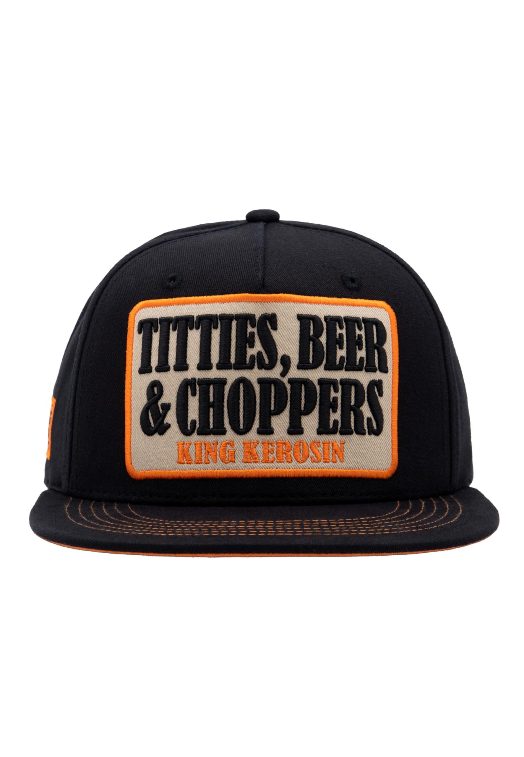 King Kerosin Gorra plana para hombre con parche bordado en 3D Titties, Beer & Choppers