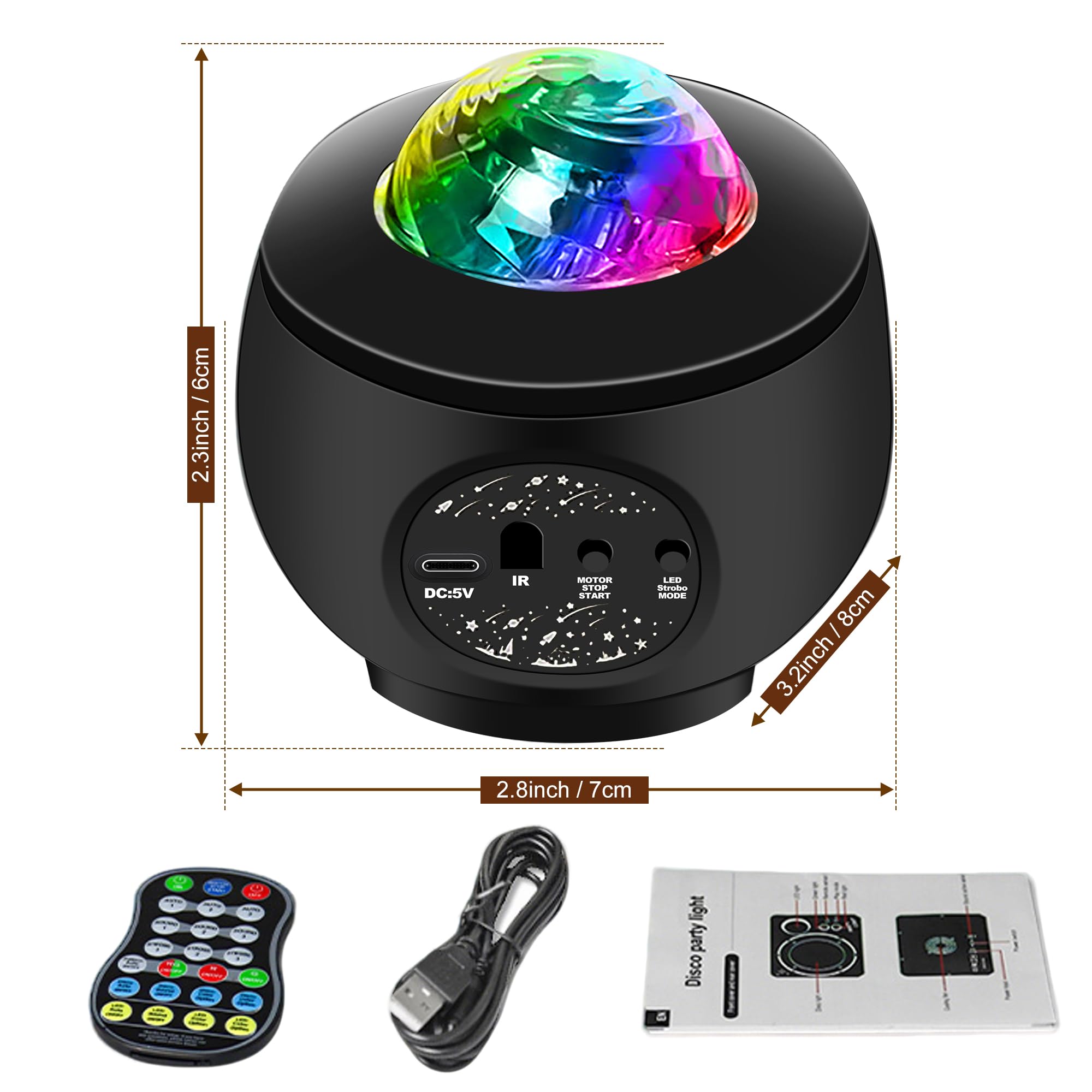 USB-betriebenes Mini-Galaxie-Nachtlicht, Soundaktiviertes LED-Partylicht, 3 m, USB, ideal für Weihnachten, Raves, Karaoke, Zuhause, Tanz, Clubs, Bar-Partys, Mattschwarz