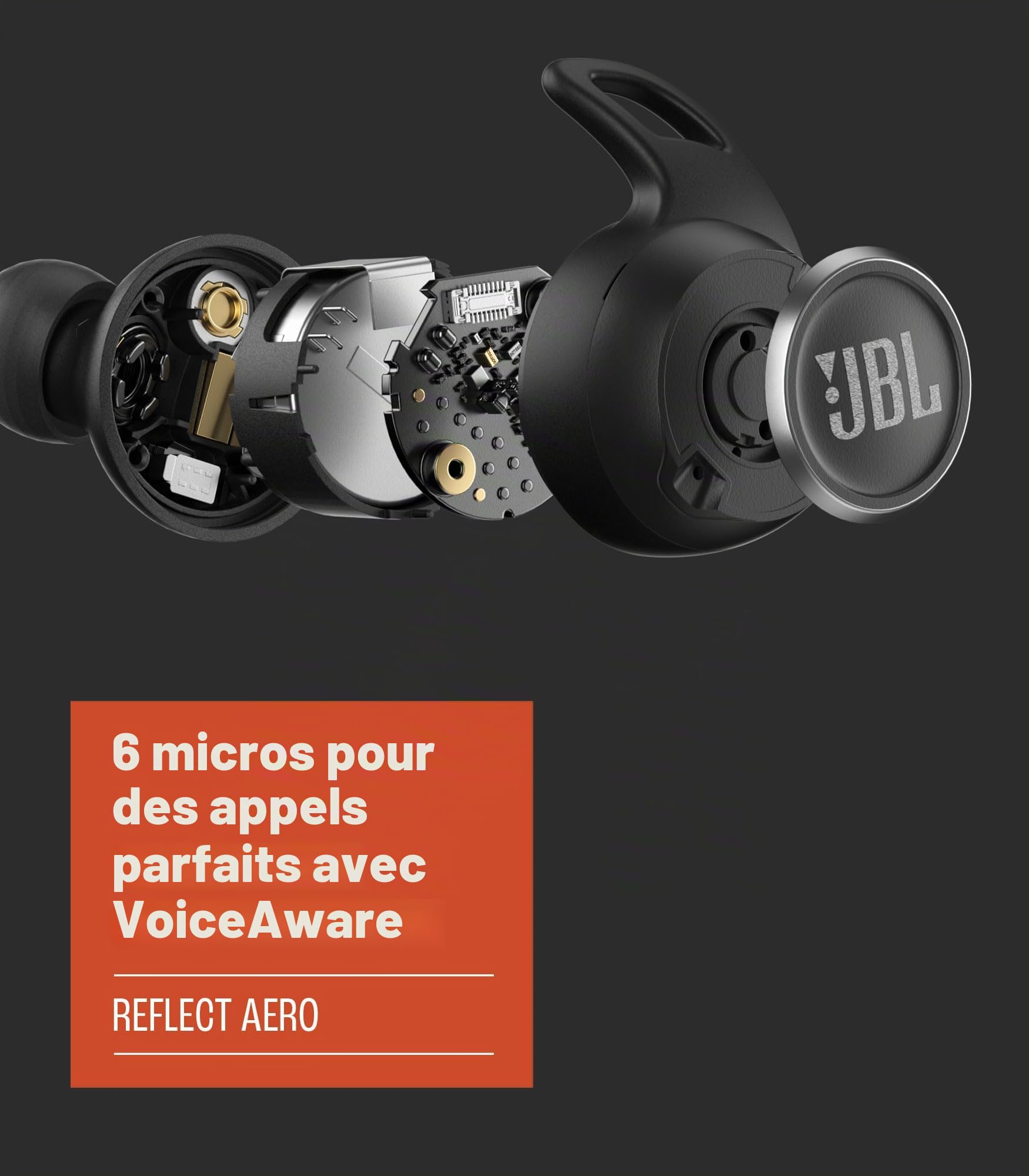 Écouteurs de sport intra-auriculaires JBL Reflect Aero, sans fil avec réduction du bruit, étanche, autonomie de 8 heures, noir