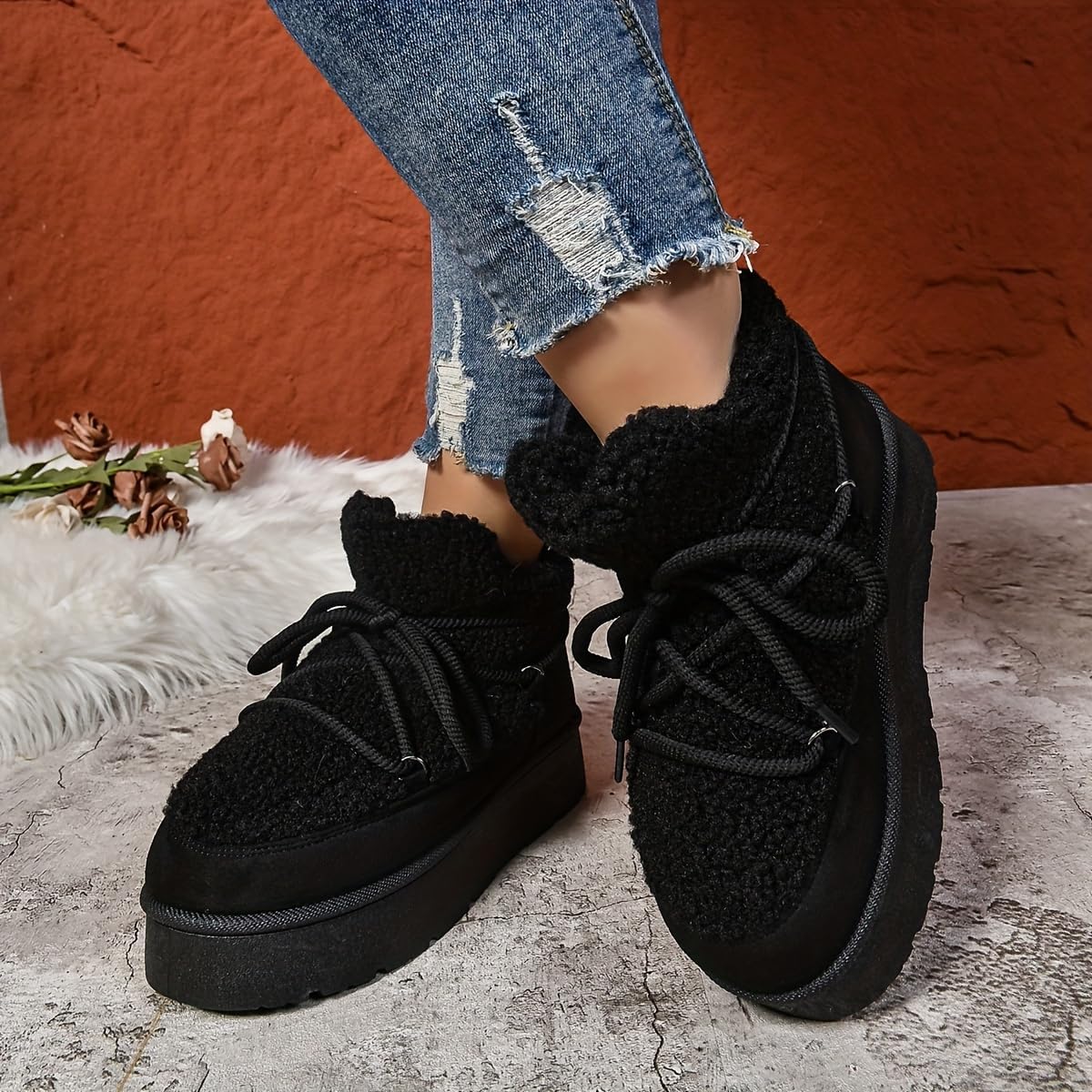 Chic Winter Women's Snow Boots - Warm, Lace-Up Mid-Calf with Thick Sole for Casual Wear