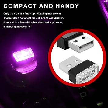4 PCS USB LED Car Interior Atmosphere Lamp, Mini Trunk Ambient Decorative Light with USB Interface, Plug-in Interior Soft Night Lamp (Purple, 4 PCS)