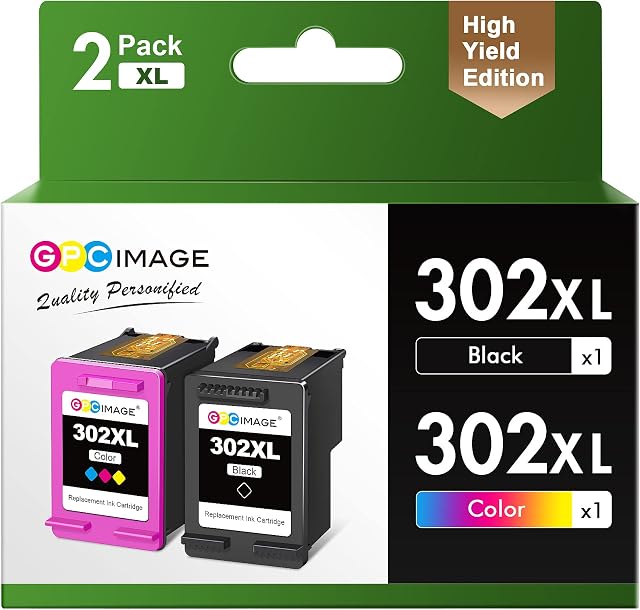 GPC Image Remanufactured 302XL ink cartridges High Yield replace for HP 302 for HP Officejet 3830 3831 3832 3834 4650 4654 4658 DeskJet 1110 2130 2132 3630 3632 Envy 4520 4522 4524 (Black,Tri-Colour)