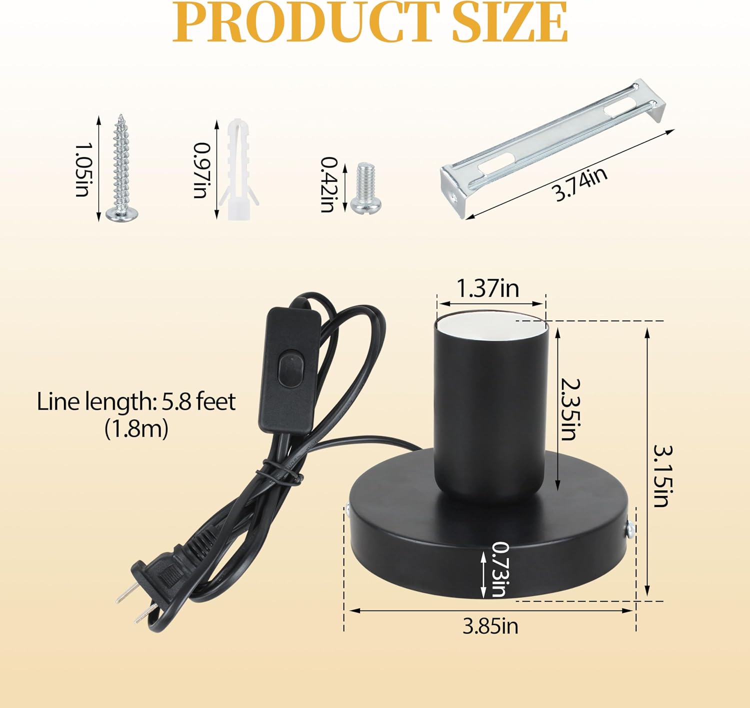 HNF Industrial Table Lamp, Polished Metal Desktop Lamp | E26/E27 Screw Light Bulb Holder, 6 Feet Cord, On/Off Switch, For Holding Bulb